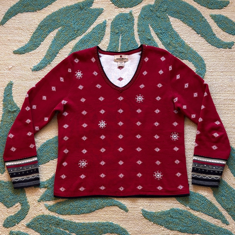 Woolrich Red Snowflake Ski Sweater, Women's size S